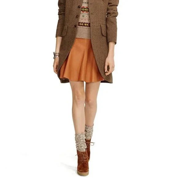 【RALPH LAUREN SPORT】LAMB LEATHER SKIRT Knife-Pleated Lambskin Miniskirt